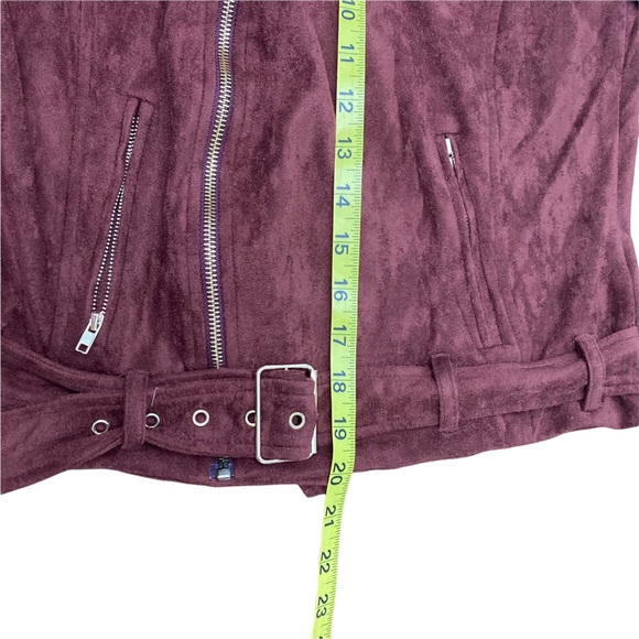 Fashion Nova Off-Shoulder Belted Jacket Suede Like Maroon Gold hardware Zip XL - Picture 7 of 10